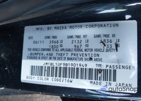 2011 Mazda Mazda3 I Sport z USA, uszkodzony, nr VIN JM1BL1UF9B1901949